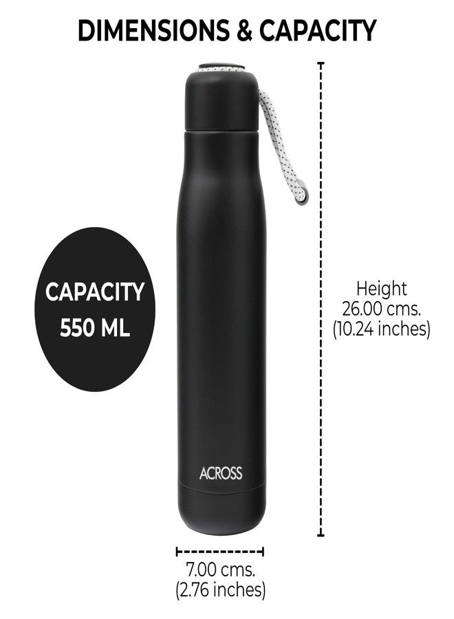 Across Sports 550 Double Wall Stainless Steel Hot and Cold Vacuum Insulated Water Bottle, 550 ml, Matte Black - Image 4